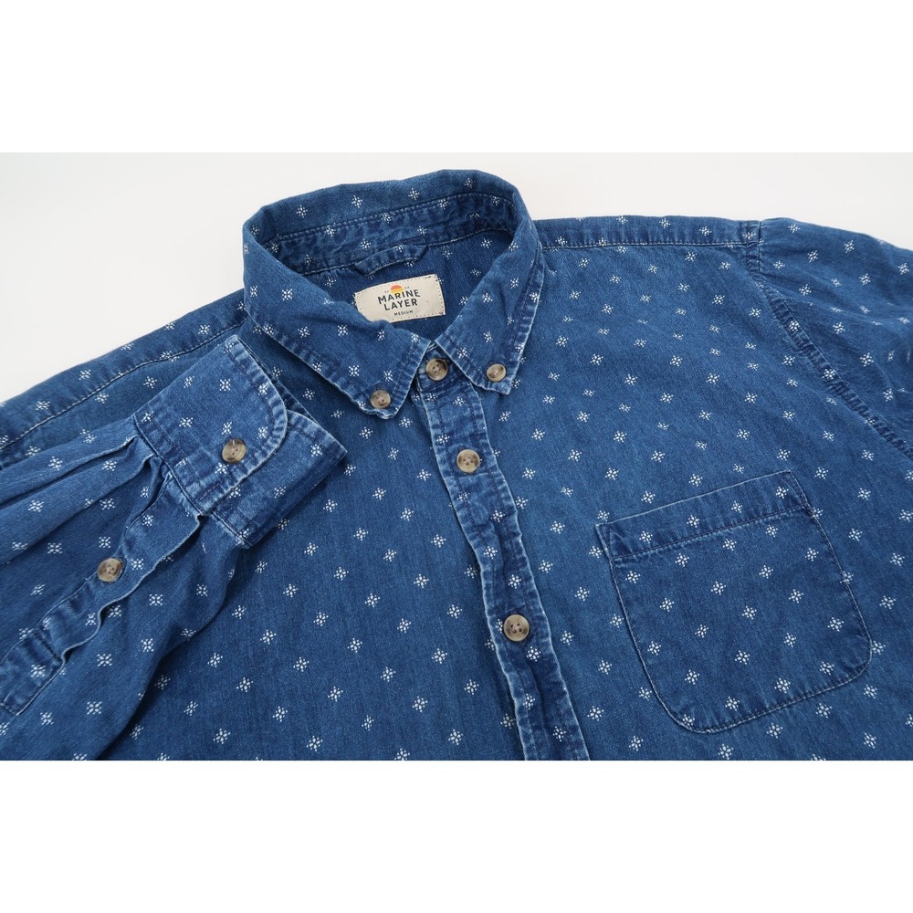 Marine Layer Indigo Star-Print Button-Down Shirt